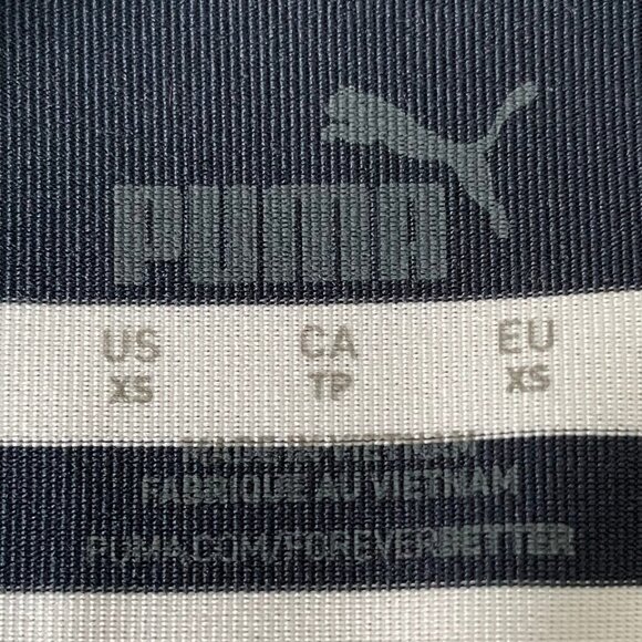Puma W Cloudspun V Stripe Sleeveless Mandarin Collar Polo Top Navy + White Sz XS - Picture 6 of 9